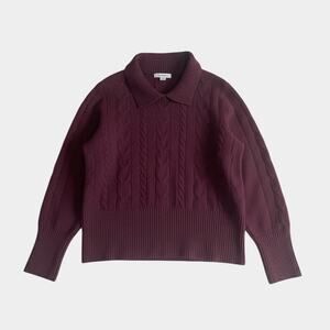 Liz Claiborne Cable Knit Sweater XL Burgundy Collared Knit Long Sleeve Women